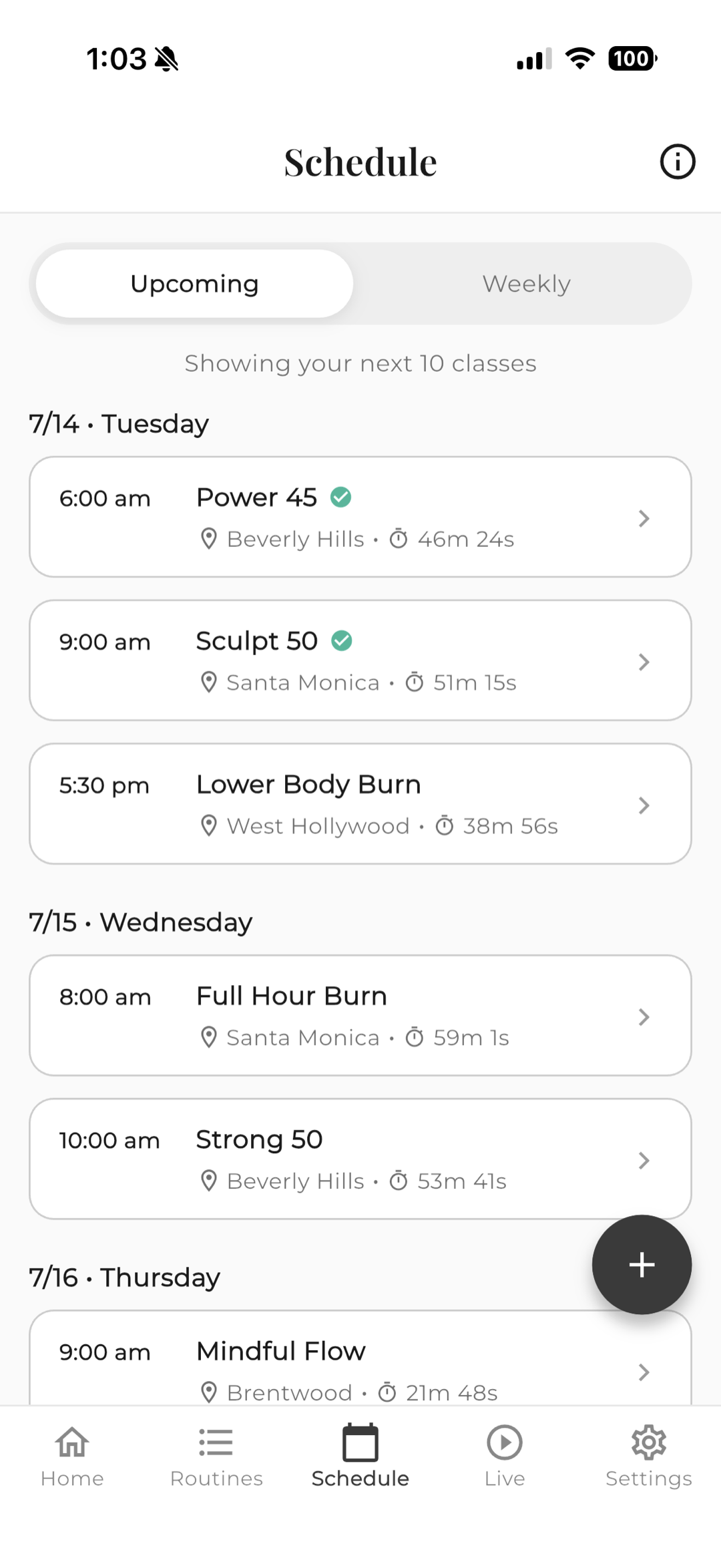 Upcoming schedule