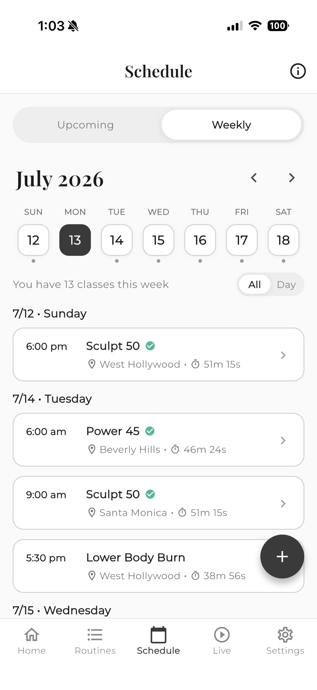 Weekly schedule